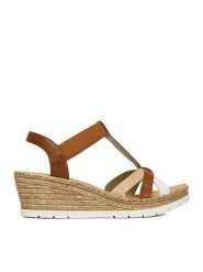 Rieker Sandały CEO-61995-81 Brązowy. Brązowe sandały Rieker, bez wzorów, ze skóry, bez obcasa, na koturnie, bez zapięcia. Za 299.99 zł.