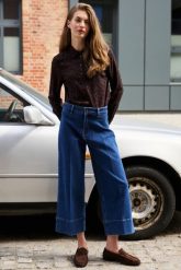 Jeansy culotte granatowe. Jeansy MOODO, l, bez wzorów. Za 149.99 zł.