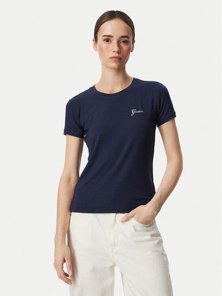 Guess T-Shirt W6YI12 K3751 Granatowy Regular Fit. Niebieskie t-shirty Guess, xs, z aplikacjami, bez kołnierzyka, bez ramiączek. Za 174.99 zł.