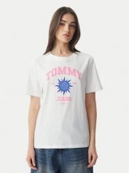 Tommy Jeans T-Shirt Novelty DW0DW23159 Biały Relaxed Fit. Białe t-shirty Tommy Jeans, l, bez wzorów, z bawełny, bez kołnierzyka, bez ramiączek. Za 189.99 zł.