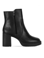 Rieker Botki Y4155-01 Czarny. Czarne botki Rieker, bez wzorów, ze skóry, bez obcasa, na słupku, bez zapięcia. Za 335.00 zł.