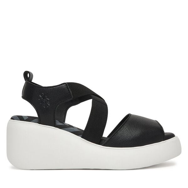Sandały Fly London. Czarne sandały Fly London, bez wzorów, bez obcasa, na koturnie, bez zapięcia. Za 443.99 zł.