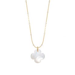 Naszyjnik Sublime z emalią z okrągłą koniczyną z masy perłowej pozłacany. Żółte naszyjniki Lilou, z perłą, pozłacane. Za 298.00 zł.