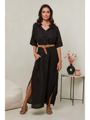 Le Monde du Lin Lniana sukienka w kolorze czarnym rozmiar: 34/36. Czarne sukienki Le Monde du Lin, bez wzorów, ze lnu, klasyczne, bez kołnierzyka, bez ramiączek, maxi. Za 152.99 zł.