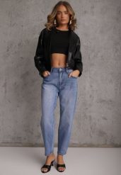 Niebieskie Bawełniane Jeansy Mom Fit High Waist w Klasycznym Stylu Vilinira. Niebieskie jeansy Renee, l, bez wzorów, z podwyższonym stanem. Za 109.99 zł.
