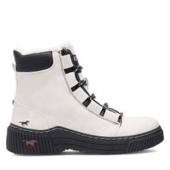 Botki Mustang. Białe botki Mustang, bez wzorów, bez obcasa, na płaskiej podeszwie, bez zapięcia. Za 379.99 zł.