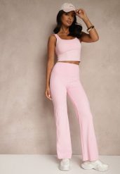 Różowe Legginsy High Waist z Szeroką Gumką w Pasie Idalania. Czerwone legginsy Renee, m, bez wzorów, z jeansu, z podwyższonym stanem. Za 44.99 zł.