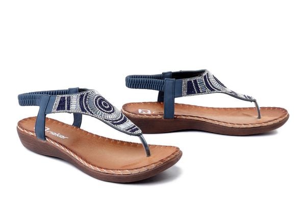 RIEKER V7561-14 blue, sandały damskie. Niebieskie sandały Rieker, bez wzorów, z gumy, bez obcasa, bez zapięcia. Za 223.93 zł.