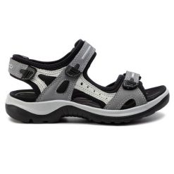 Sandały ECCO. Szare sandały ecco, bez wzorów, sportowe, bez obcasa, bez zapięcia. Za 459.99 zł.