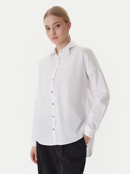 Morgan Koszula 261-CGRAM Biały Oversize. Białe koszule Morgan, bez wzorów, z bawełny, biznesowe, bez kołnierzyka, bez ramiączek. Za 299.99 zł.