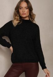 Czarny Casualowy Golf z Wiskozą Zerinia. Czarne golfy Renee, uniwersalny, bez wzorów, z jeansu, bez ramiączek. Za 54.99 zł.