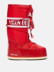 Moon Boot ICON NYLON BOOTS Śniegowce damskie. Czerwone trapery i śniegowce Moon Boot, z nylonu, przed kolano. W wyprzedaży za 687.20 zł.