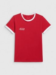 4F T-shirt regular z nadrukiem damski - czerwony XXL. Czerwone t-shirty 4f, uniwersalny, bez wzorów, z dzianiny, bez kołnierzyka, bez ramiączek. Za 59.99 zł.