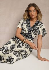 Niebieska Sukienka w Print Boho z Wiskozy Rozkloszowana z Dekoltem V Palarina. Niebieskie sukienki Renee, na lato, l, bez wzorów, z wiskozy, boho, bez kołnierzyka, bez ramiączek, maxi, rozkloszowane. Za 79.99 zł.