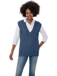 Heine Bezrękawnik w kolorze niebieskim rozmiar: 40. Niebieskie swetry Heine, bez wzorów, z bawełny, bez ramiączek. Za 52.05 zł.