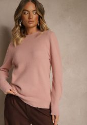 Różowy Sweter z Wełną ze Ściągaczami Furrive. Czerwone swetry Renee, bez wzorów, z jeansu, bez ramiączek. Za 59.99 zł.