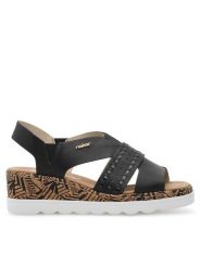 Rieker Sandały 67179-00 Czarny. Czarne sandały Rieker, bez wzorów, z syntetyku, bez obcasa, na koturnie, bez zapięcia. Za 319.99 zł.