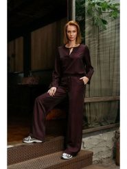 &Co Woman Spodnie "Solana" w kolorze bordowym rozmiar: XXL. Czerwone spodnie materiałowe &Co Woman, xxl, bez wzorów, z materiału, z podwyższonym stanem. Za 135.17 zł.