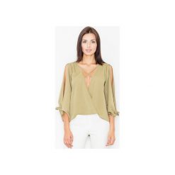 Bluzka M485 Oliwka. Zielone bluzki Figl, m, z aplikacjami, z tkaniny, bez kołnierzyka, bez ramiączek. Za 129.00 zł.