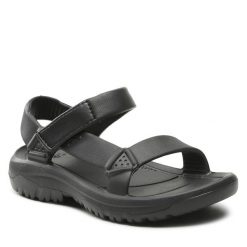 Sandały Teva. Czarne sandały Teva, bez wzorów, sportowe, bez obcasa, bez zapięcia. Za 139.99 zł.