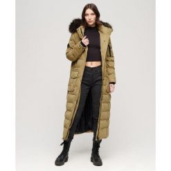 Długi płaszcz z kapturem z futerka sztucznego SUPERDRY. Brązowe płaszcze Superdry, bez wzorów, z kapturem. W wyprzedaży za 609.85 zł.