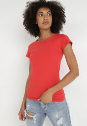 Czerwony T-shirt Gathanthei. Czerwone t-shirty Born2be, l, bez wzorów, z bawełny, bez kołnierzyka, bez ramiączek. Za 29.99 zł.