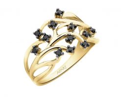 Pierścionek z żółtego złota z czarnymi brylantami - 0,21 ct - próba 585. Czarne pierścionki Apart, z brylantem, złote. Za 4,190.00 zł.