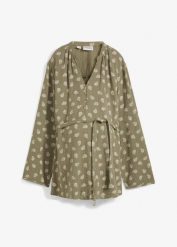 Bluzka ciążowa i do karmienia piersią, z muślinu z bawełny. Zielone bluzki bonprix, bez wzorów, z bawełny, eleganckie, bez kołnierzyka, moda ciążowa, bez ramiączek. Za 127.99 zł.