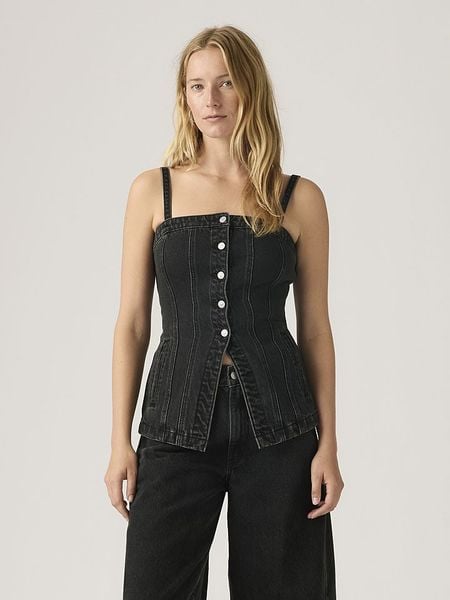 Levi's Top dżinsowy w kolorze czarnym rozmiar: M. Czarne topy Levi's®, m, bez wzorów, z bawełny, bez kołnierzyka, bez ramiączek. Za 196.42 zł.