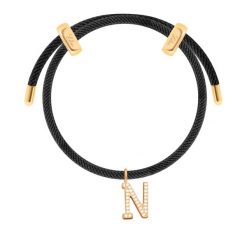 Bransoletka Liana w kolorze czarnym z pozłacaną literką N z cyrkoniami. Czarne bransoletki Lilou, z cyrkonią, pozłacane. Za 288.00 zł.
