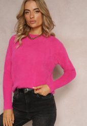 Fuksjowy Sweter Wełniany Elisabema. Czerwone swetry Renee, l, bez wzorów, z tkaniny, bez ramiączek. Za 29.99 zł.