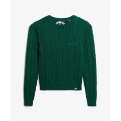 Sweter z cienkimi warkoczami, klasyczny, okrągły dekolt, damski Superdry. Zielone swetry Superdry, na zimę, bez wzorów, ze splotem, bez ramiączek. Za 277.50 zł.