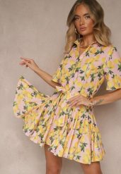 Różowa Rozkloszowana Sukienka Koszulowa z Wiązanym Paskiem i Krótkim Rękawem Lavialane. Czerwone sukienki Renee, na co dzień, l, bez wzorów, eleganckie, bez kołnierzyka, bez ramiączek, mini, koszulowe. Za 134.99 zł.