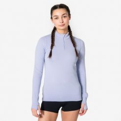 Bluza do biegania damska Kiprun Run Flow Warm 1/2 zip ocieplana. Fioletowe bluzy KIPRUN, na zimę, l, bez wzorów, z materiału, bez kaptura. Za 129.99 zł.