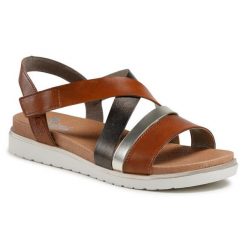 Sandały Rieker. Brązowe sandały Rieker, bez wzorów, bez obcasa, na płaskiej podeszwie, bez zapięcia. Za 329.99 zł.