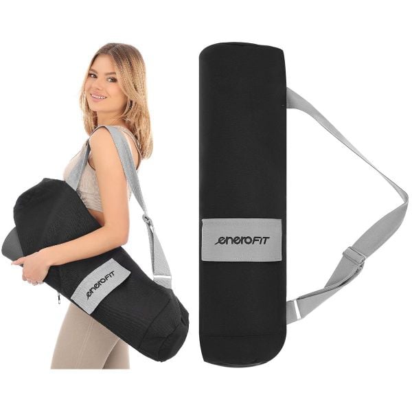 Torba na matę do jogi Enero Fit. Czarne torby na ramię ENEROFIT, bez wzorów, z bawełny, eleganckie, na ramię, bez dodatków. Za 34.99 zł.