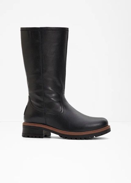 Kozaki. Czarne kozaki bonprix, na zimę, bez obcasa, bez zapięcia. Za 149.99 zł.