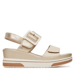 Sandały Remonte. Brązowe sandały Remonte, bez wzorów, bez obcasa, na koturnie, bez zapięcia. Za 369.99 zł.