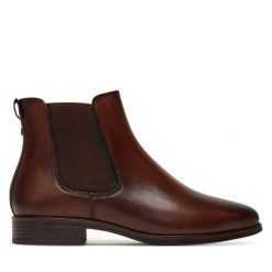 Botki Tamaris. Brązowe botki Tamaris, bez wzorów, bez obcasa, na płaskiej podeszwie, bez zapięcia. Za 399.99 zł.