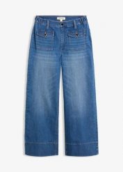 Jeansy wide leg, wysoki stan. Brązowe jeansy bonprix, bez wzorów, z podwyższonym stanem. Za 179.99 zł.