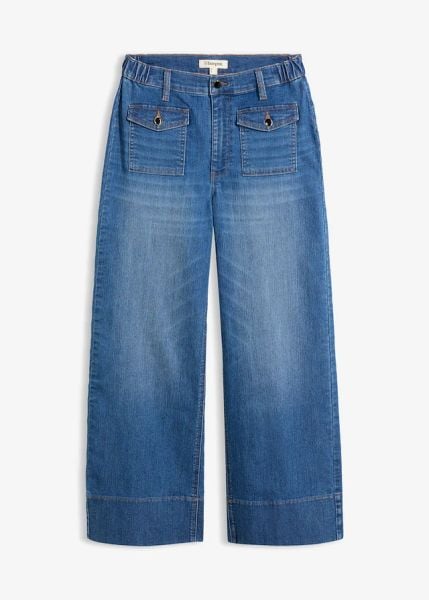 Jeansy wide leg, wysoki stan. Brązowe jeansy bonprix, bez wzorów, z podwyższonym stanem. Za 179.99 zł.