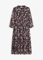 Sukienka midi z delikatnej siateczki. Czarne sukienki bonprix, bez wzorów, bez kołnierzyka, bez ramiączek, midi. Za 142.99 zł.