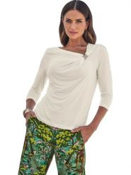 Heine Bluzka w kolorze kremowym rozmiar: 36. Brązowe bluzki Heine, z aplikacjami, bez kołnierzyka, bez ramiączek. Za 86.99 zł.