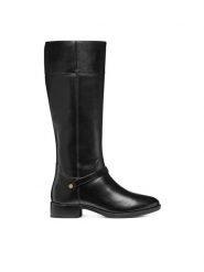 Geox Oficerki D Felicity D56G1B 00043 C9999 Czarny. Czarne kozaki Geox, ze skóry, bez obcasa, na płaskiej podeszwie, bez zapięcia. Za 859.99 zł.