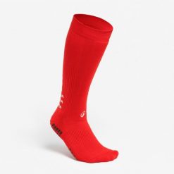 Skarpety piłkarskie podwyższone Kipsta Viralto II MiD antypoślizgowe. Czerwone skarpety KIPSTA, bez wzorów, z dzianiny. Za 39.99 zł.