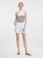 Orsay Top w kolorze kremowo-czarnym rozmiar: XL. Brązowe topy Orsay, xl, bez wzorów, bez kołnierzyka, bez ramiączek. Za 34.99 zł.