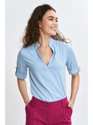 Nife Bluzka w kolorze błękitnym rozmiar: 42. Niebieskie bluzki Nife, bez wzorów, z wiskozy, bez kołnierzyka, bez ramiączek. Za 166.88 zł.