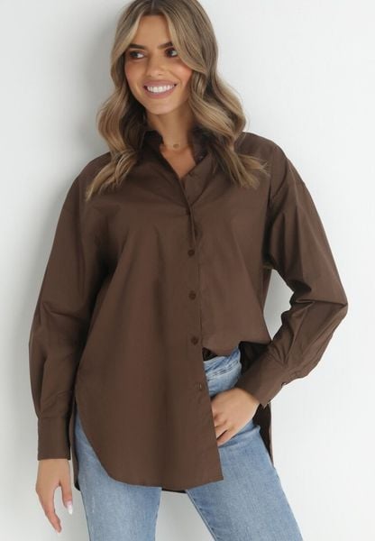 Ciemnobrązowa Koszula Doriemara. Brązowe koszule Born2be, l, bez wzorów, bez kołnierzyka, bez ramiączek. Za 99.99 zł.