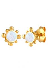 Elli Ladies Moonstone Plug Vintage 925 Sterling Silver Gold Plated Kolczyki 1 ct Damski. Szare kolczyki Elli, z kamieniem księżycowym, pozłacane. Za 168.99 zł.