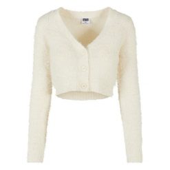 Damski kardigan crop z piórkami Urban Classics GT. Białe kardigany Urban Classics, xl, bez wzorów, z dzianiny. Za 200.00 zł.